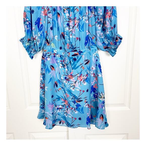 Saloni Grace Floral Blue Bell Off Shoulder Silk Dress Sz 10 - Picture 4 of 11